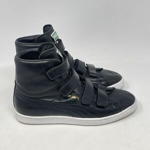 Puma Suede V Leather Classic Mid Shoes Mens 6 Black Leather Straps Sneakers